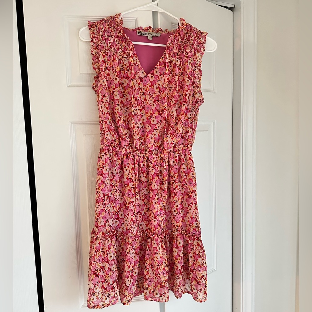 Pink/Orange Multicolored Floral Dress Short, Size Small